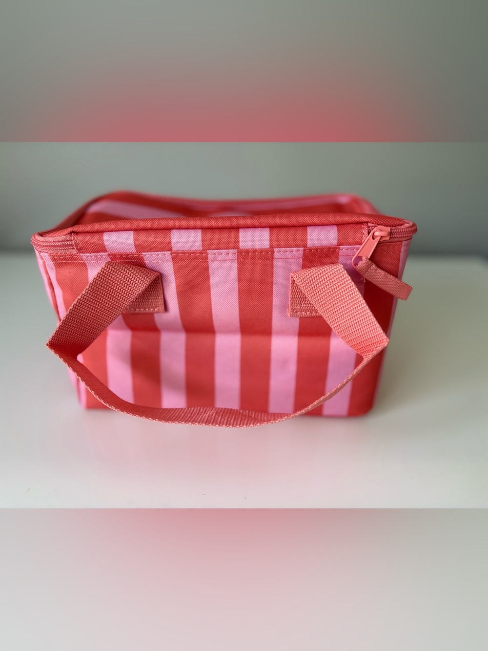 Trader Joe's mini coral Striped Insulated Lunch Bag - Picture 2 of 4